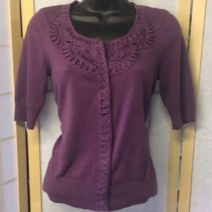 Halogen Woman’s Sweater Purple Embroidered Sz Sm